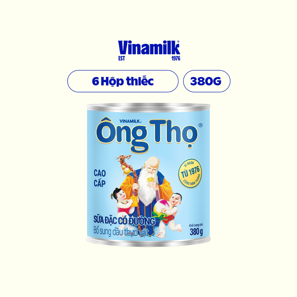 Combo 6 Hộp Sữa đặc có đường Ông Thọ chữ xanh - Hộp thiếc 380g