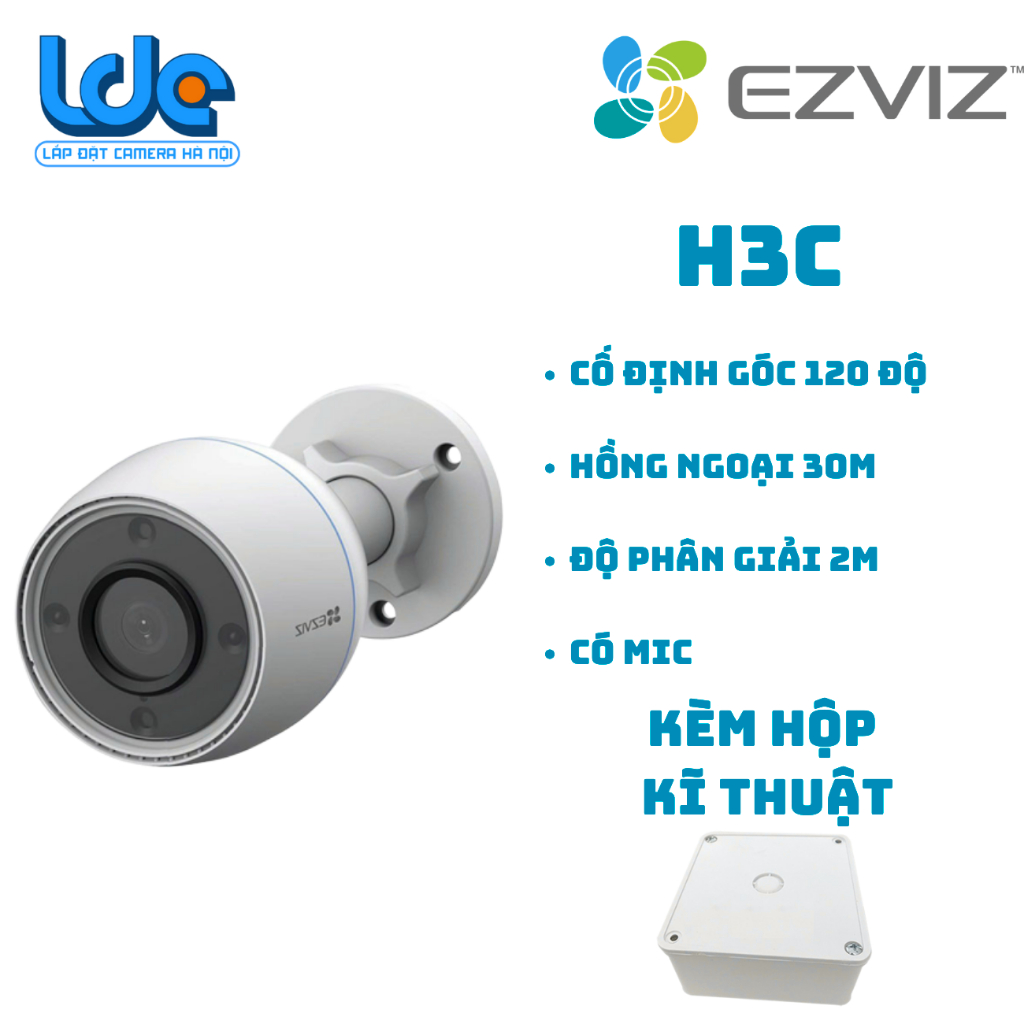 H3C | Camera Wifi Ezviz H3C 1080P Full HD, Chạy ngoài trời, Full HD 1080P, Có MIC, Hồng ngoại