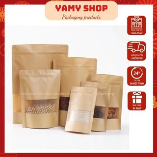 Túi zip đựng thực phẩm, túi đựng thực phẩm giấy kraft có cửa sổ.