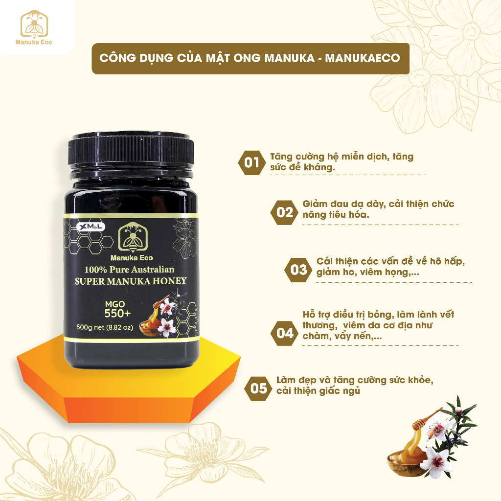 Mật ong Manuka Úc MGO 550+/250g - nhập khẩu chính hãng manuka honey