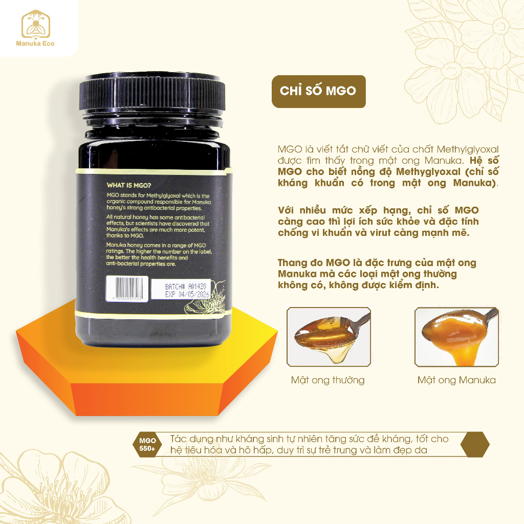 Mật ong Manuka Úc MGO 550+/250g - nhập khẩu chính hãng manuka honey
