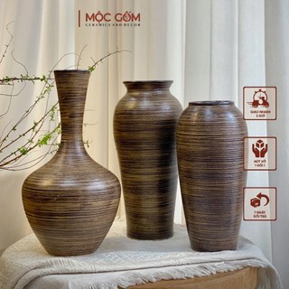  Bình gốm dáng đùi dế men nâu Mộc vân ganh sản xuất tại làng nghề gốm sứ Bát Tràng | Mộc Gốm MG290 