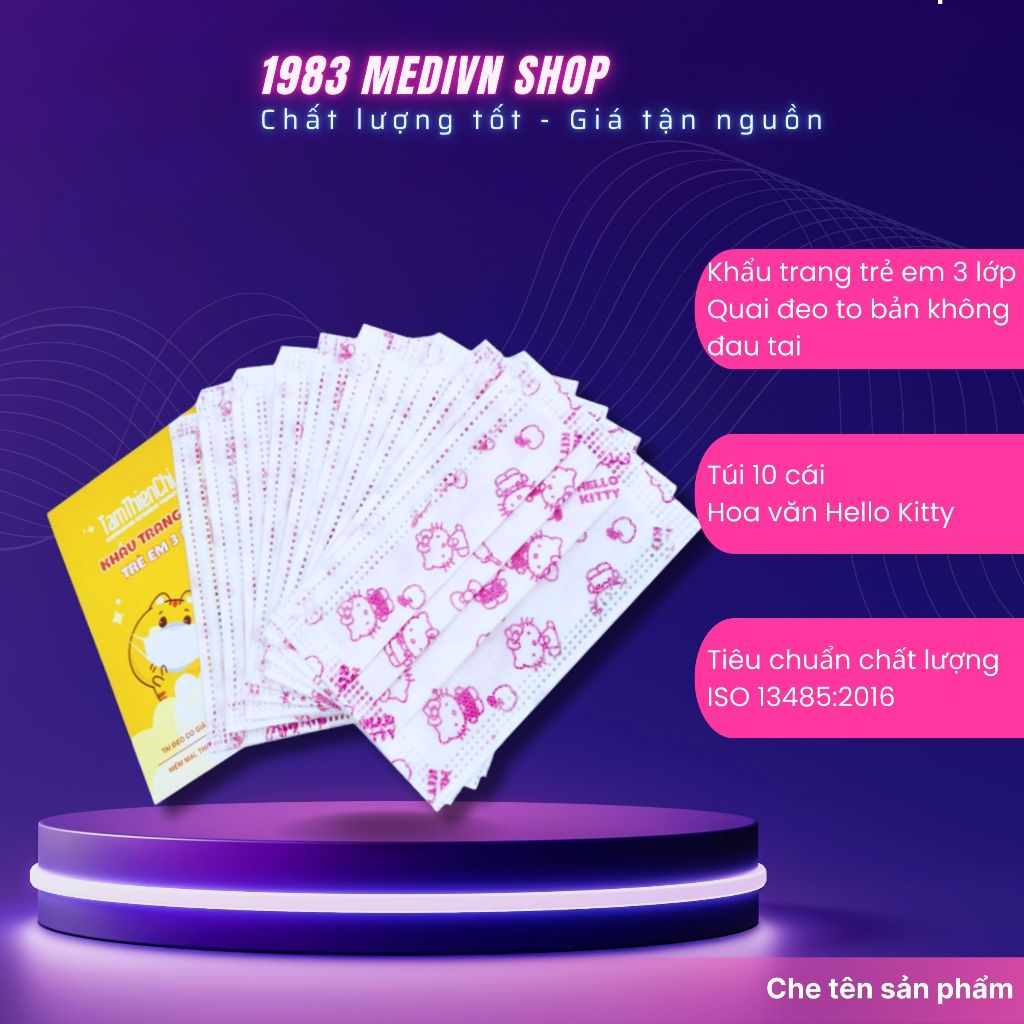 Khẩu trang y tế TTC 3 lớp trẻ em - Hello Kitty túi 10 cái