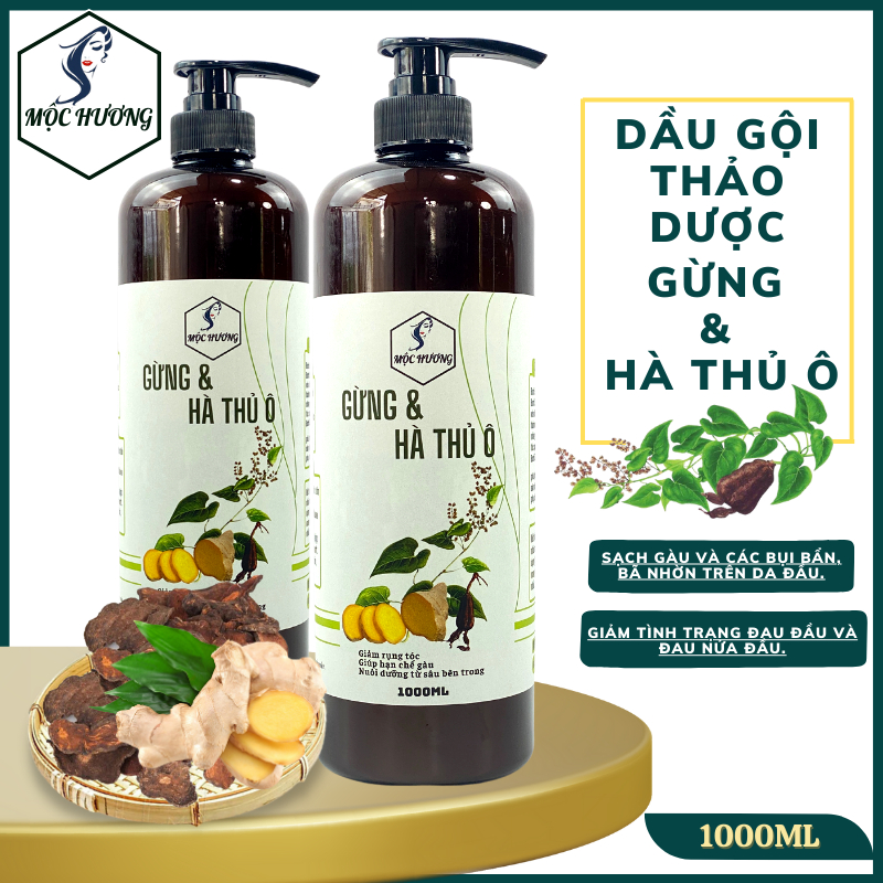 Dầu gội GỪNG, HÀ THỦ Ô nhà MỘC HƯƠNG - Giảm khô gãy – mượt tóc – dưỡng mượt tóc