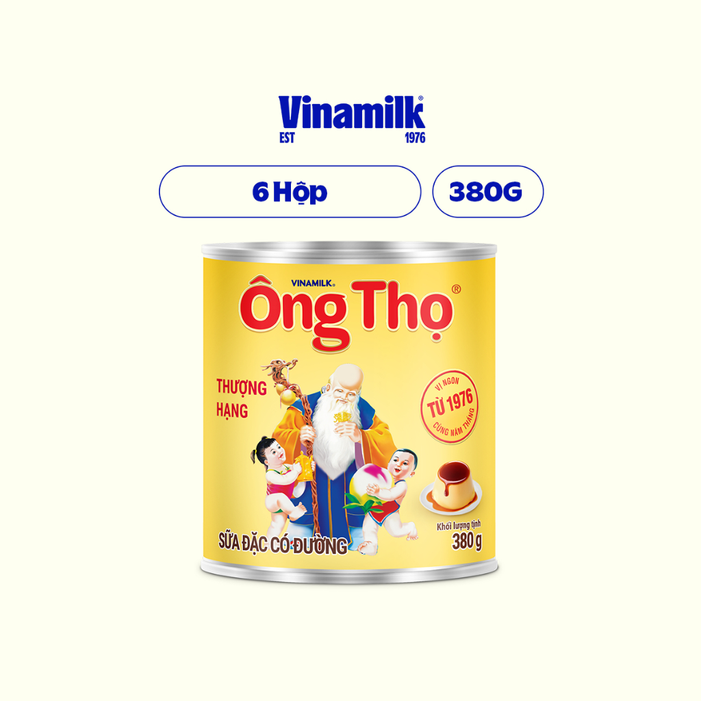 Combo 6 Hộp Sữa đặc có đường Ông Thọ trắng Vinamilk 380g (Hộp thiếc nắp khui)