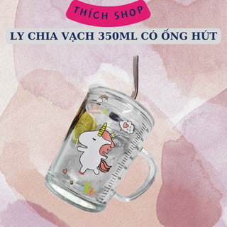 Ly thủy tinh cao cấp chia vạch 350ml, có nắp đậy chống đổ, dùng dược lò vi sóng ( TẶNG KÈM ỐNG HÚT SILICON)