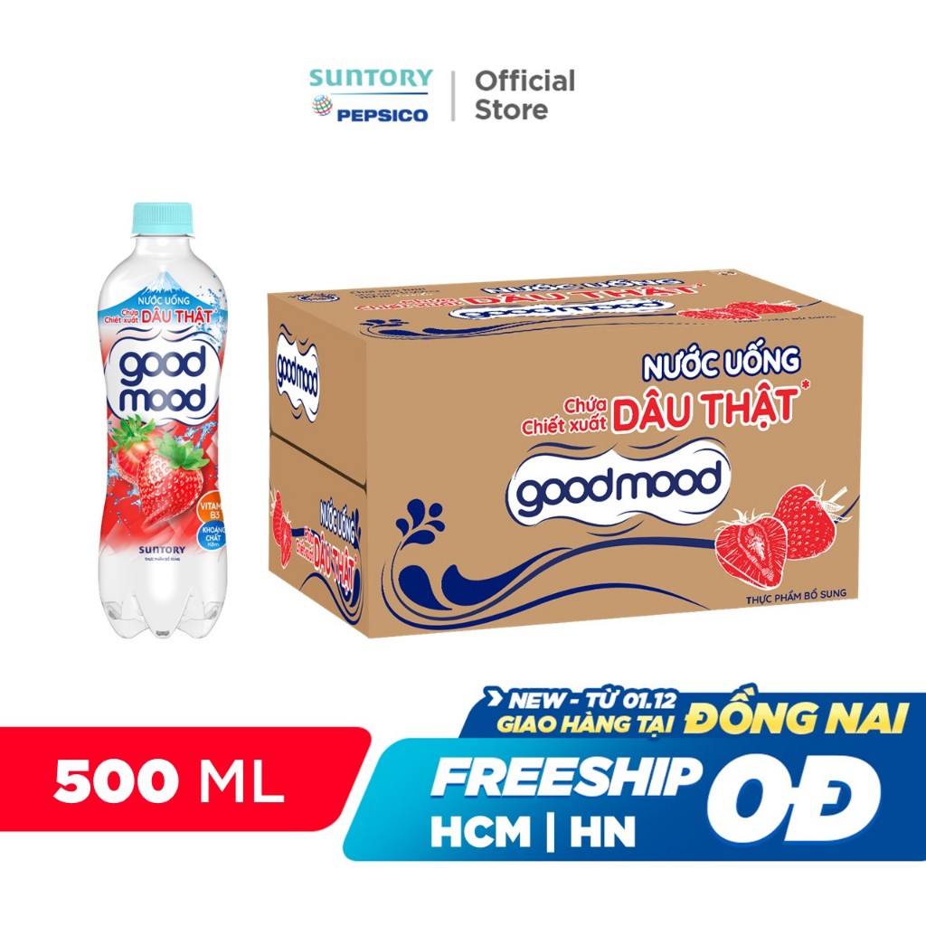 [HỎA TỐC] Thùng 24 Chai Nước Uống Vị Dâu Goodmood ( 450ml/chai)