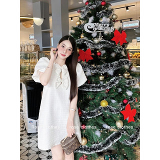 Flane Dress Váy dạ dáng suông phối nơ ngực xinh xắn. Ảnh thật by Rose.clothes