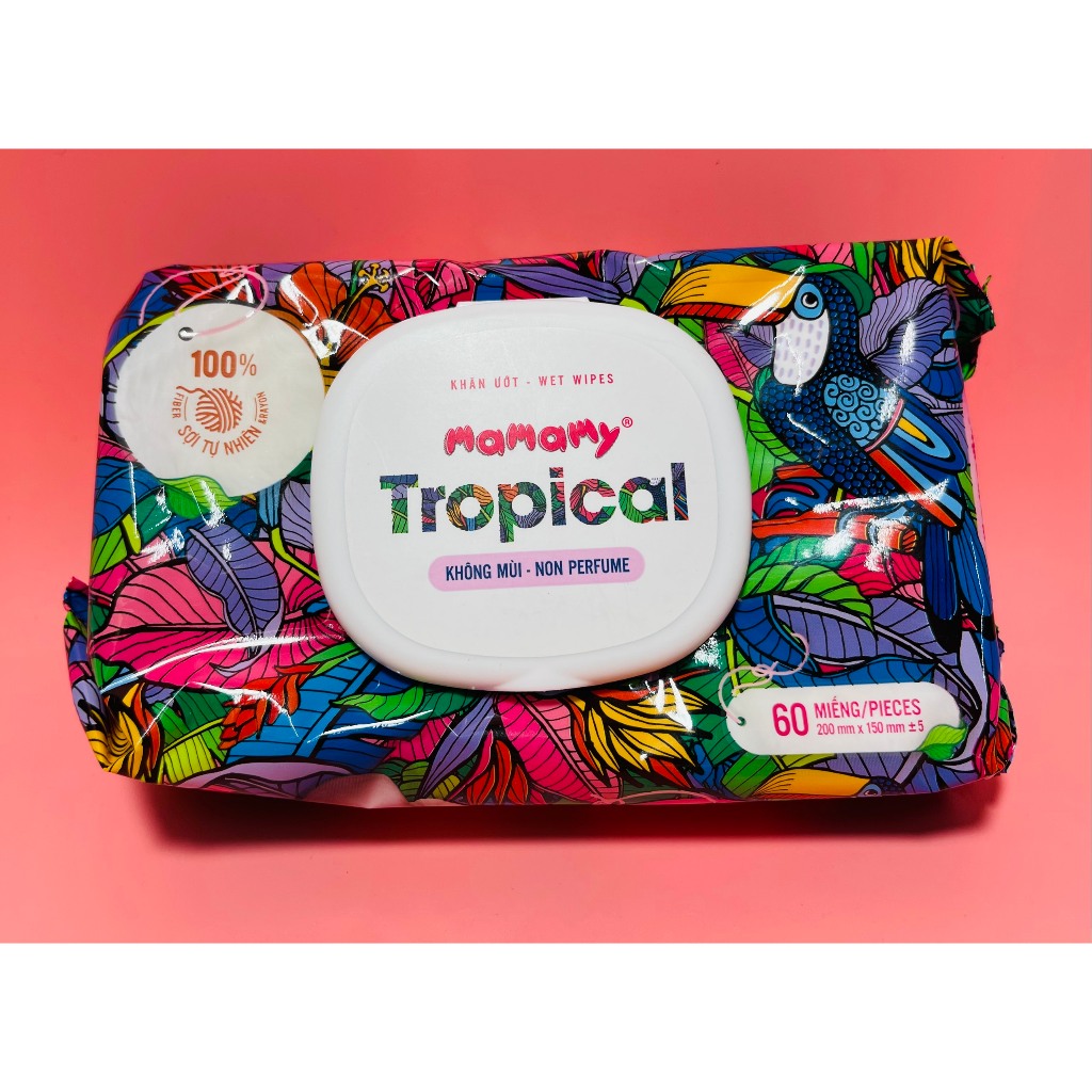 Khăn ướt mamamy TROPICAL 60/90 tờ - 100% sợi tự nhiên ngừa hăm, rôm sảy kháng khuẩn giữ ẩm cho bé