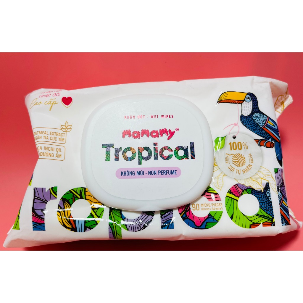 Khăn ướt mamamy TROPICAL 60/90 tờ - 100% sợi tự nhiên ngừa hăm, rôm sảy kháng khuẩn giữ ẩm cho bé