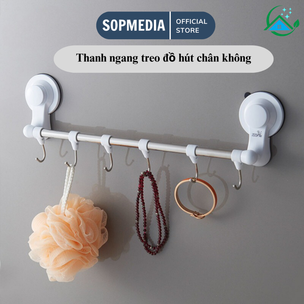 Thanh ngang treo đồ hút chân không, móc treo đồ hút chân không kèm móc SOPMEDIA