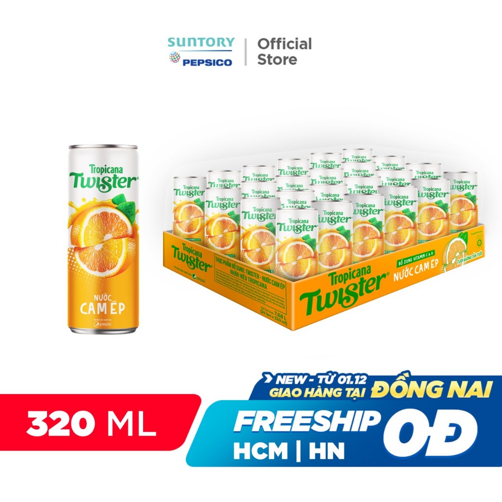 [DEAL SỐC KÈM TÚI]Thùng 24 Lon Nước Trái Cây Twister Cam (320ml/lon)