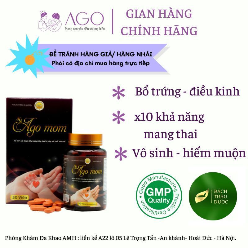 AGO MOM - bổ trứng, chống lưu sẩy, tăng khả năng thụ thai,giảm vô sinh hiếm muộn ở phụ nữ DÍNH BẦU sau 30 ngày (50 viên)