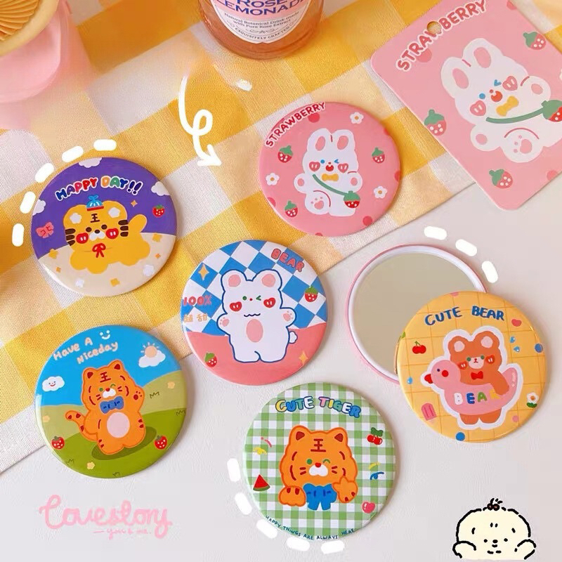 Gương Trang Điểm Cầm Tay Mini, Gương Bỏ Túi Phong Cách Hàn Quốc