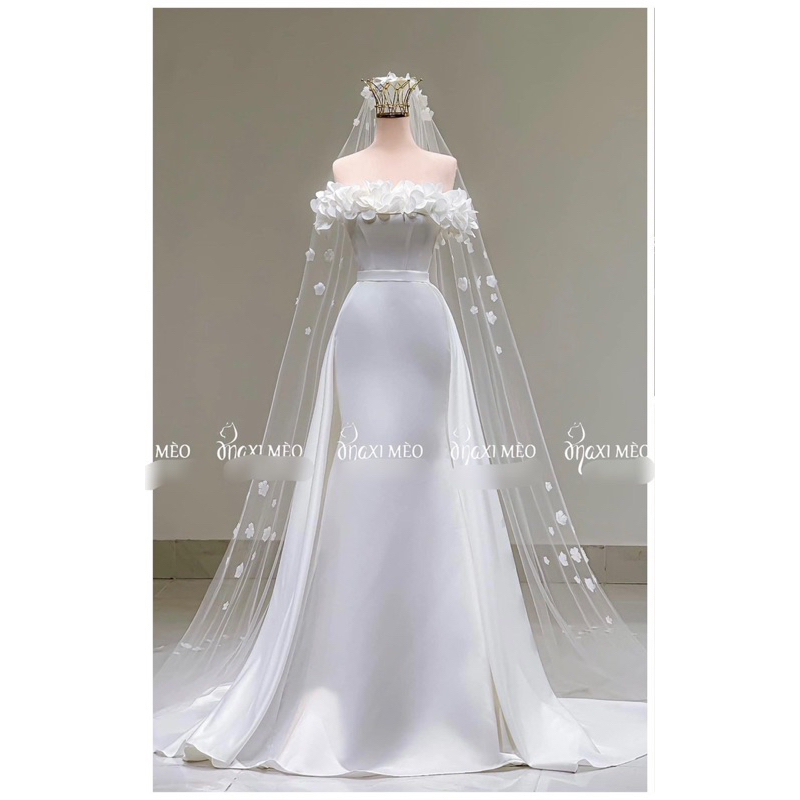 Lúp cô dâu, khăn voan cô dâu đính hoa lụa xinh xắn TH21