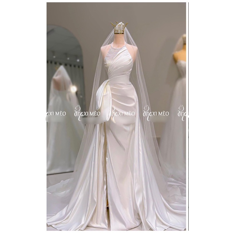 Lúp cô dâu dài 3m,2m mềm đẹp dài thướt tha sẵn lược cài đính đá hạt trai TH10