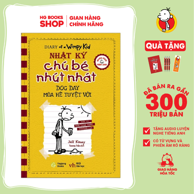 Nhật Ký Chú Bé Nhút Nhát - Diary of a Wimpy Kid Tập 4: Mùa hè tuyệt vời. Bản Song Ngữ. Bán 300 Triệu Bản- Kèm File Nghe