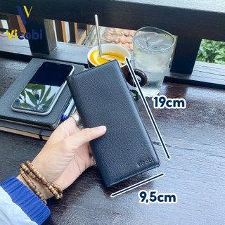 Ví dài da bò vân Taiga Hugh Vicobi D2, bóp đựng thẻ và giấy tờ