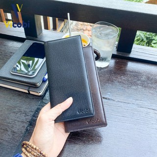 Ví dài da bò vân Taiga Hugh Vicobi D2, bóp đựng thẻ và giấy tờ