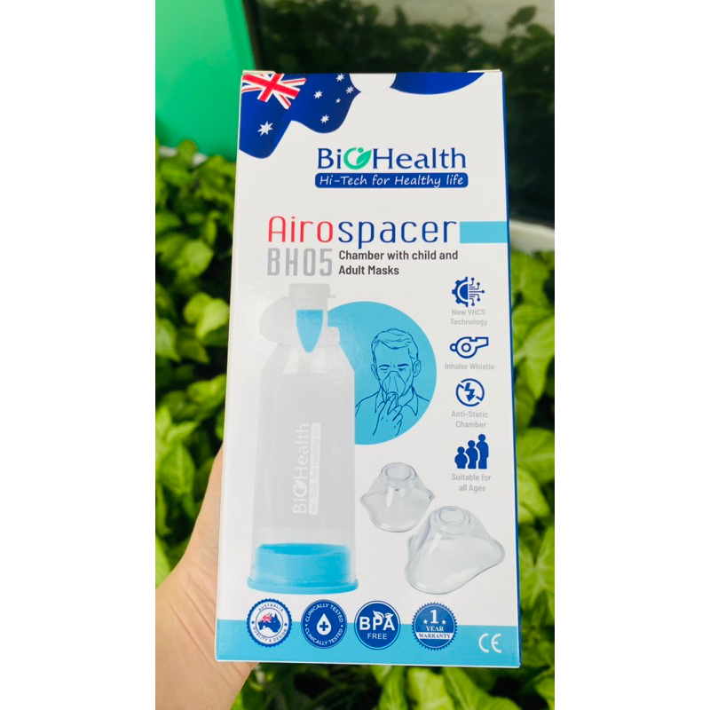 [Chính hãng] Buồng Đệm Khí Dung Hít Hen Suyễn (Baby haler) Van 2 Chiều BIOHEALTH - BH05, Gồm 2 Mask Người Lớn &amp; Trẻ Em