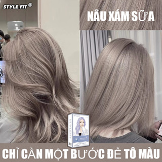  Thuốc nhuộm tóc màu xám thuốc nhuộm tóc NÂU XÁM SỮA🥳STYLE FIT không cần tẩy tại nhà 
