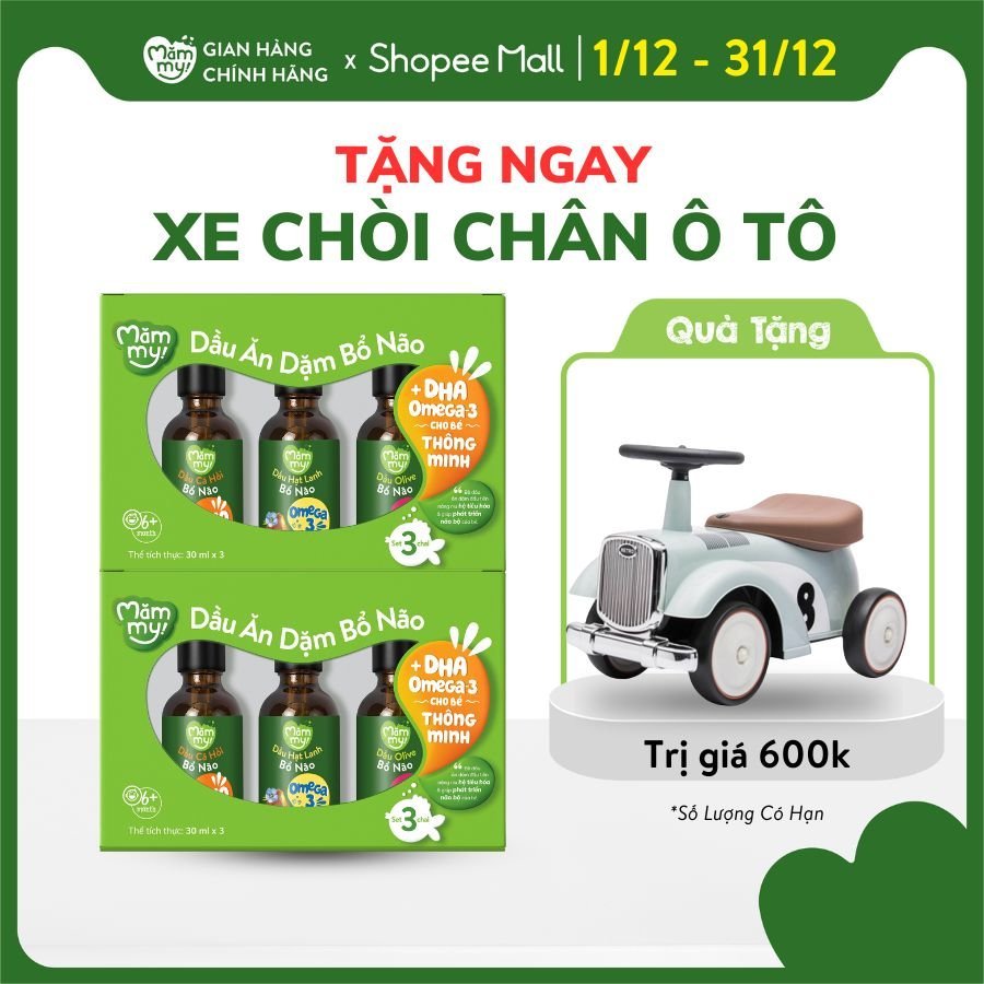 Combo 2 set 3 chai dầu cho bé ăn dặm bổ não Mămmy 30ml, dầu olive, dầu cá hồi, dầu hạt lanh