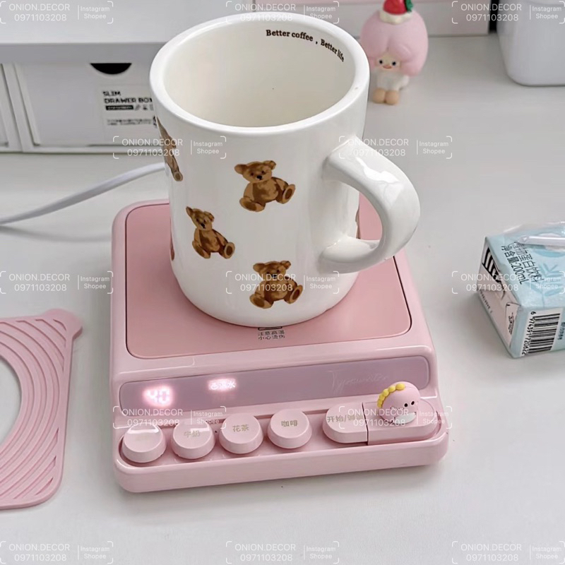 Máy hâm nóng 4 nấc màu hồng nút bấm cơ hẹn giờ