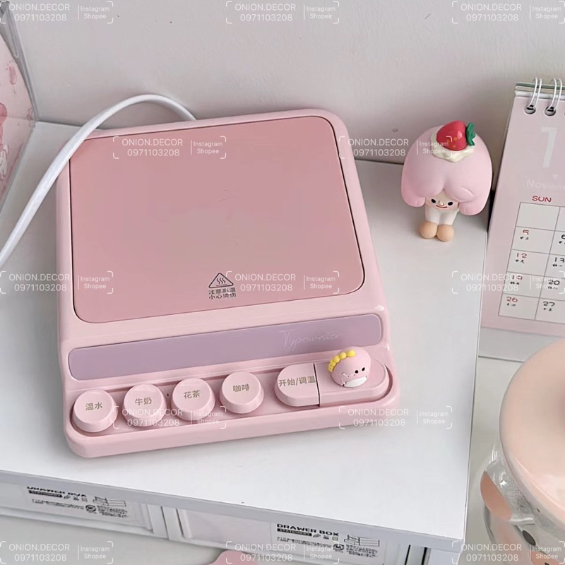 Máy hâm nóng 4 nấc màu hồng nút bấm cơ hẹn giờ