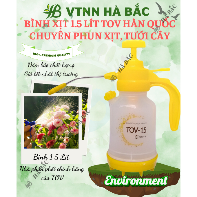 Bình Xịt Tay Tưới Cây Hàn Quốc TOV 1.5 Lít, Cao câp, Bền Chăc - [Hàng chính hãng]