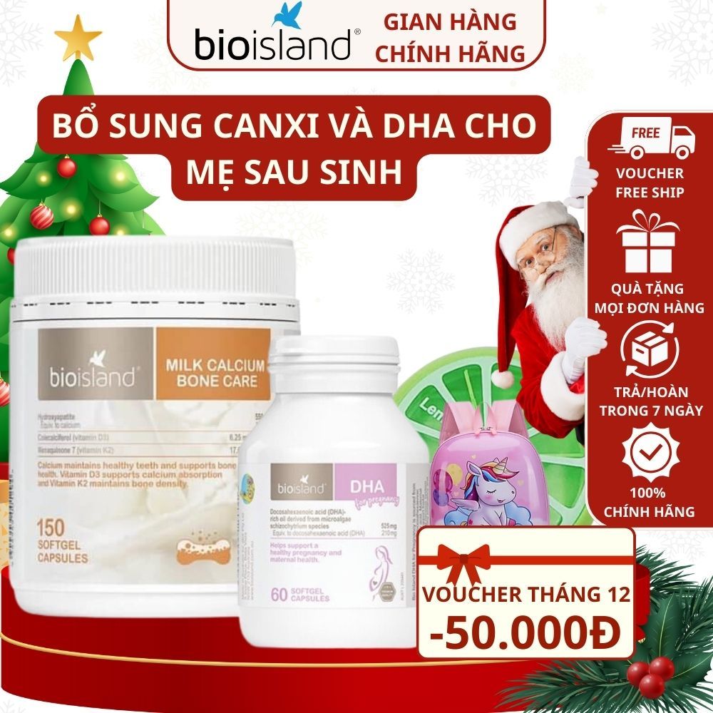 Combo DHA bầu và Canxi hữu cơ Bone Care Bioisland chăm sóc mẹ bầu bổ sung dinh dưỡng toàn diện khi mang thai và sau sinh