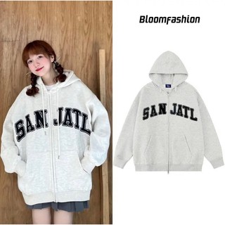 Áo Khoác Hoodie Zip Nỉ Bông Form Rộng Unisex In Chữ SANJATI Cho Nam Và Nữ