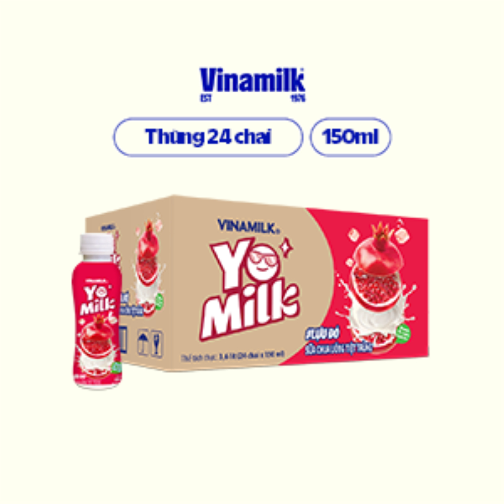 Sữa chua uống Lựu đỏ Vinamilk Yomilk - Thùng 24 chai 150ml