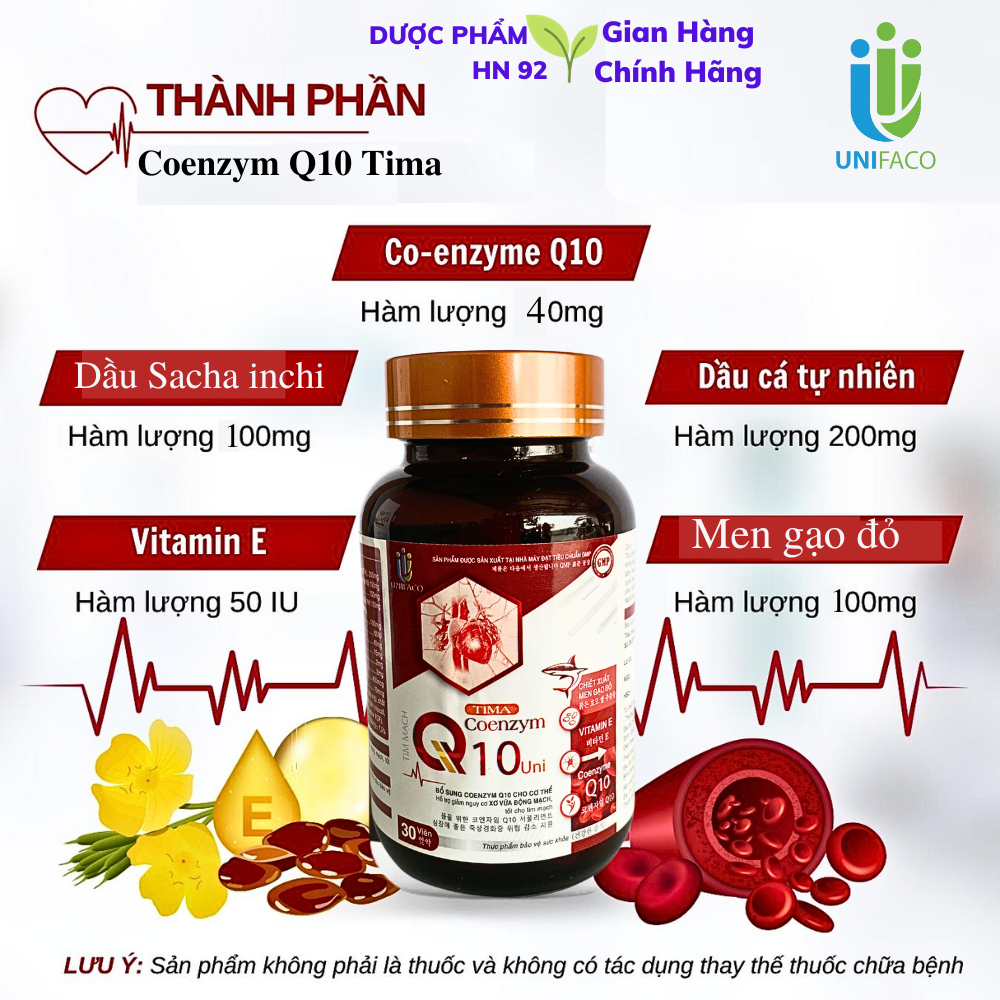 Viên Uống Bổ Tim Coenzym Q10 Tima Uni, Giúp bổ tim mạch, chống oxy hoá