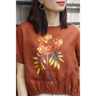 Maxmessi - áo top linen cao cấp dây rút vẽ tay josephine