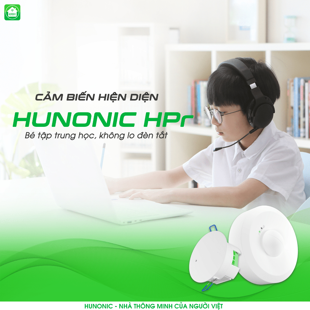 Cảm Biến Hiện Diện Ốp Trần, Âm Trần Hunonic HPR, Phát Hiện Chính Xác Con Người, Người Còn Thở Là Đèn Còn Sáng, BH 1 Năm