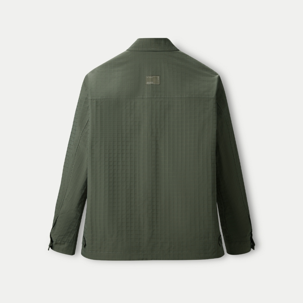 HLA - Áo khoác nhẹ nam cổ bẻ vân kẻ ô túi trước ngực Checked pattern shirt collar divine green Jacket