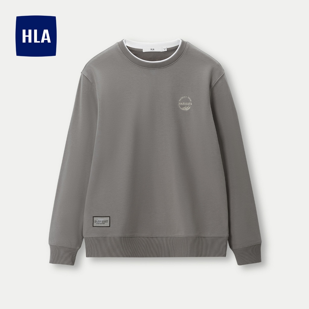 HLA - Áo thun nam dài tay mềm mịn thêu họa tiết Letter embroidered long sleeves pullover top