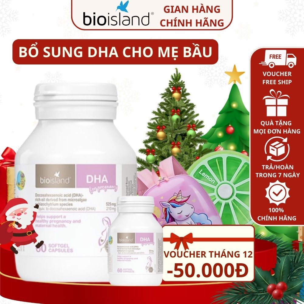 Viên uống DHA bầu Bioisland For Pregnancy 60v giúp phát triển trí não của thai nhai, bé thông minh, khỏe mạnh