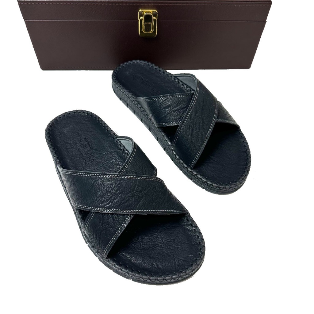 Dép nam MABLACKA quai da đế đốc cao 2,5cm gồm 3 màu Đen, Nâu,Xám - D408