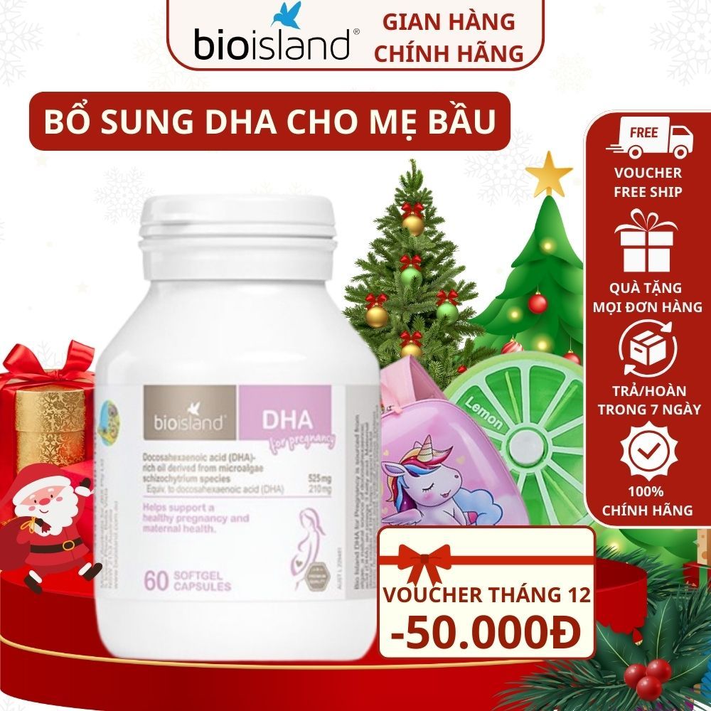 Viên uống bổ sung DHA bầu Bioisland For Pregnancy 60v giúp phát triển toàn diện trí não, sức khỏe thai nhi