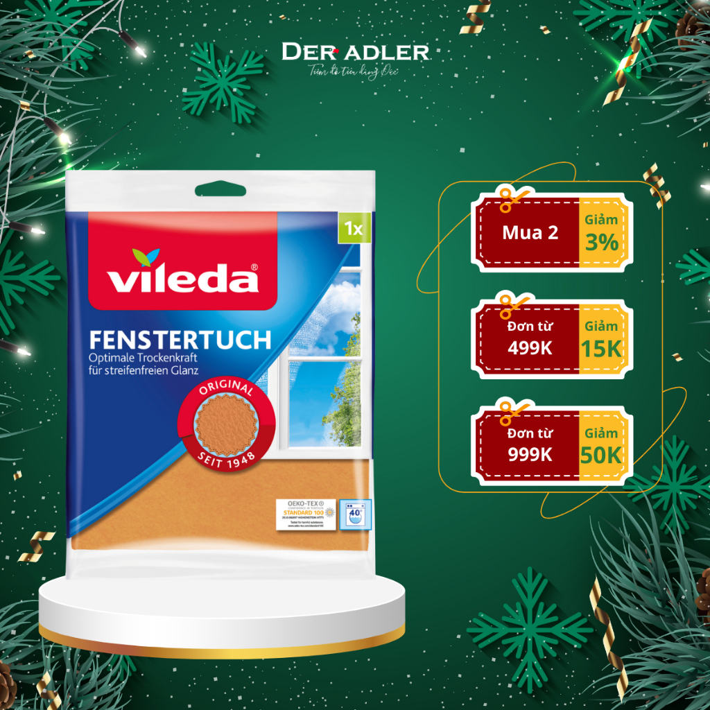 Khăn lau gương kính chuyên dụng VILEDA cho bề mặt sáng bóng không vệt