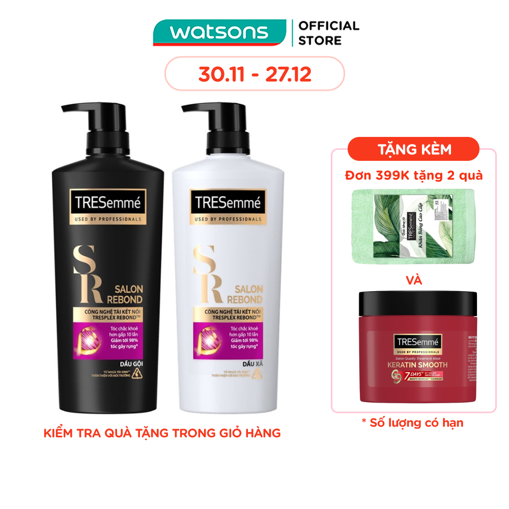 Combo Gội Xả Tresemmé Salon Rebond Dầu Gội 480g(466ml)+ Dầu Xả 480g(490ml)
