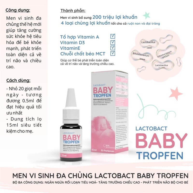 Men vi sinh đa chủng Lactobact Baby Tropfen Đức 15ml cho bé