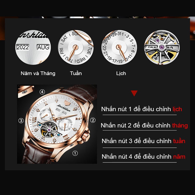 Đồng hồ automatic nam chính hãng lộ máy cơ chống thấm nước,Đồng hồ JSDUN có dạ quang,Đồng hồ đeo tay quà tặng nam giới