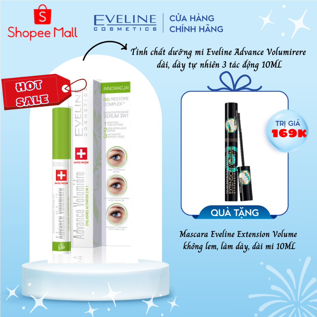 [Tặng mascara Eveline] Tinh chất dưỡng dài mi 3 trong 1 advance volumiere EVELINE 10ml