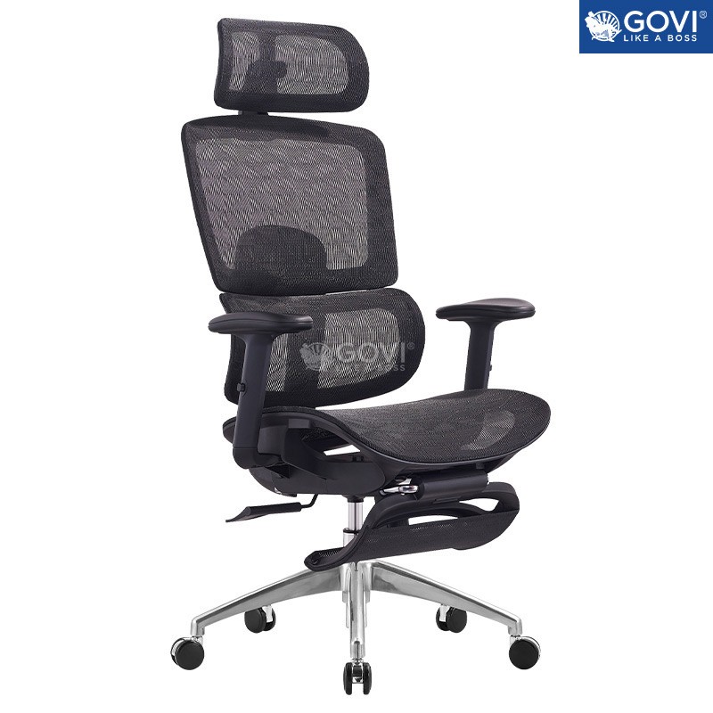 Ghế công thái học Ergonomic GOVI WIN W07 - Tựa đầu điều chỉnh, Mâm ghế đa chức năng, Đệm đỡ chân với khung đỡ bằng thép