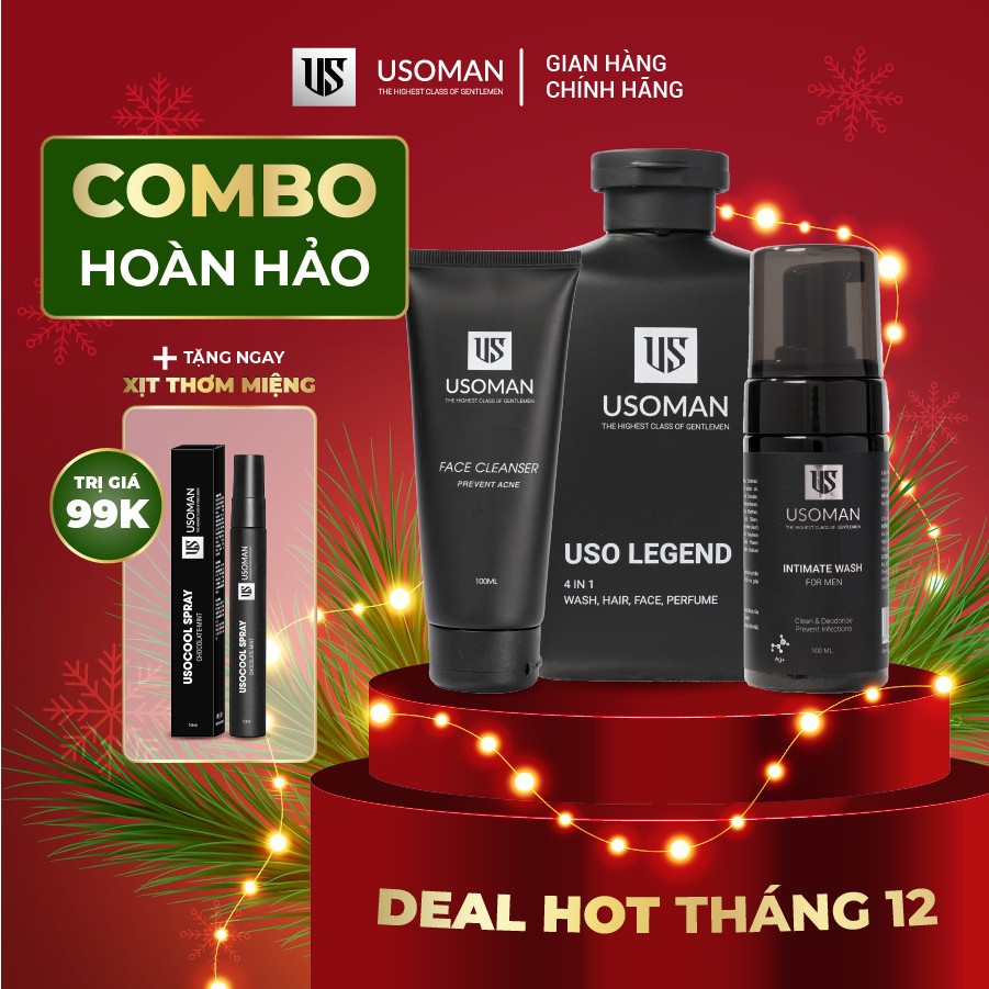 Bộ Quà Tặng Hoàn Hảo Combo Sữa tắm gội nam hương nước hoa 4in1, Sữa rửa mặt nam 100ml và Dung dịch vệ sinh 100ml USOMAN