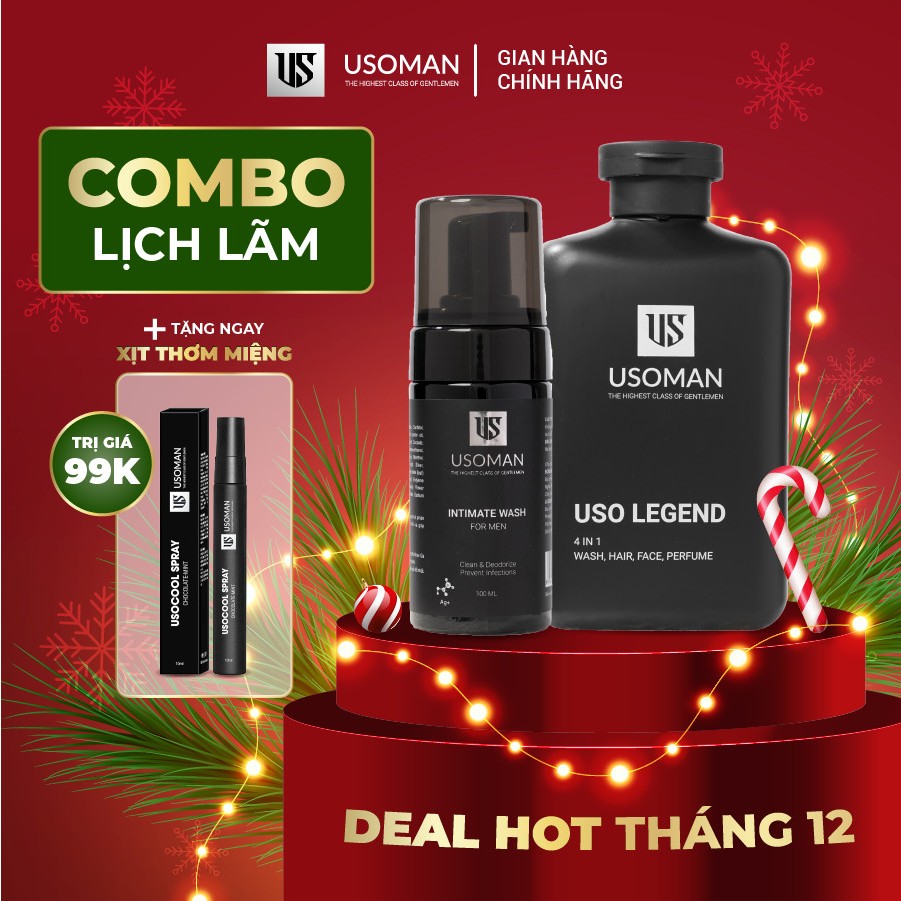 Combo Sữa tắm gội nam 4 in 1 USOMAN 330ml và Dung dịch vệ sinh nam hương sảng khoái 100ml