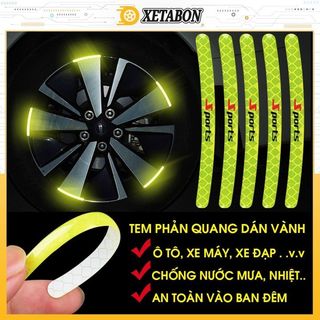 Miếng Dán Phản Quang, Phát Sáng SPORTS Trang Trí Vành Bánh Xe Màu Xanh Lá Cây Cho Ô Tô, Xe Máy, Xe Đạp