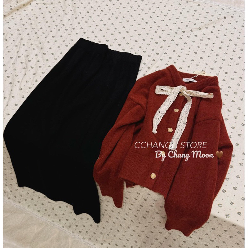 Áo len phối nơ ren sang chảnh , áo cardigan len  cổ viền